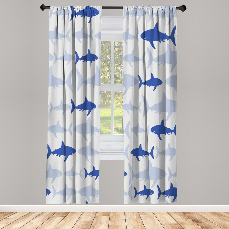 Microfiber Floral Semi-Sheer Rod Pocket Curtain Panels, 28" W x 84" L, Blue/White/Gray