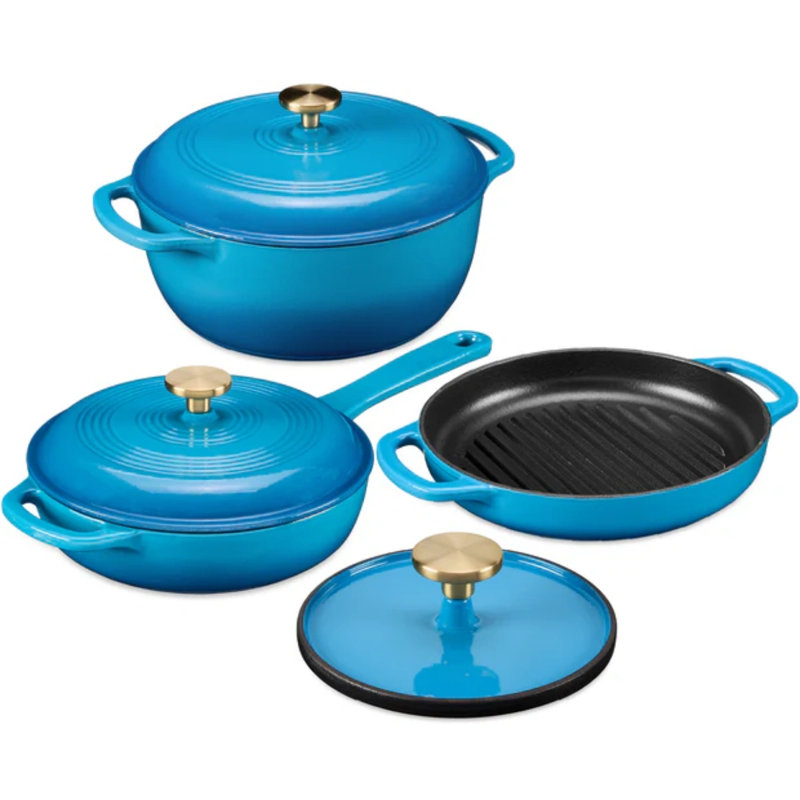 6-Piece Enameled Cast Iron Cookware Set, Blue