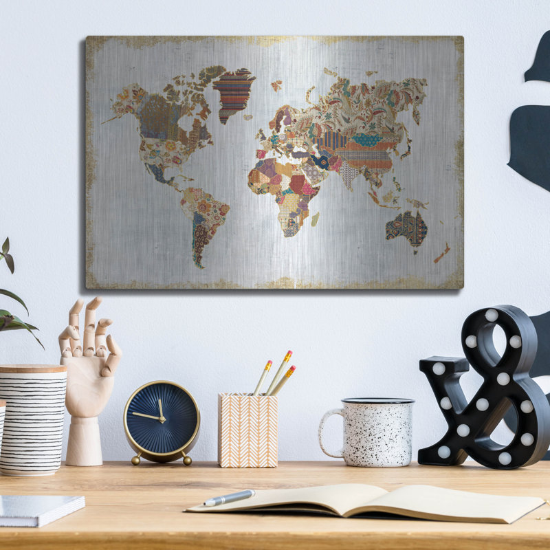 'Pattern World Map' by Laura Marshall Metal Wall Art, 12" H x 16" W