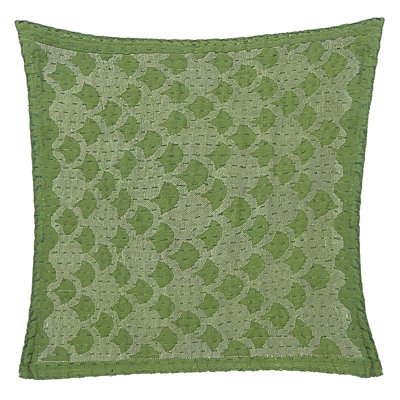 Artisan Hand Loomed Cotton Square Pillow - Green Ginkgo Design - 24"