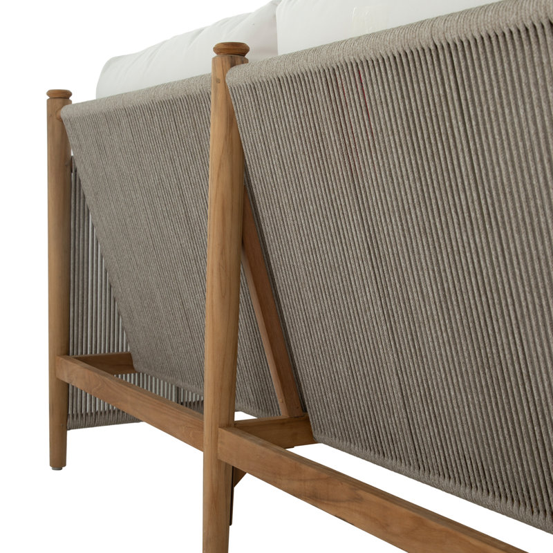Pacifica Loveseat - Natural Teak/Rope/Brass, Linen Snow, No Welt