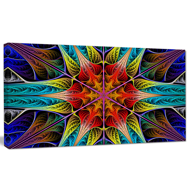 Vitrail fractal coloré, impression sur toile tendue, H 20 po x l 40 po x P 1 po, Toile tendue