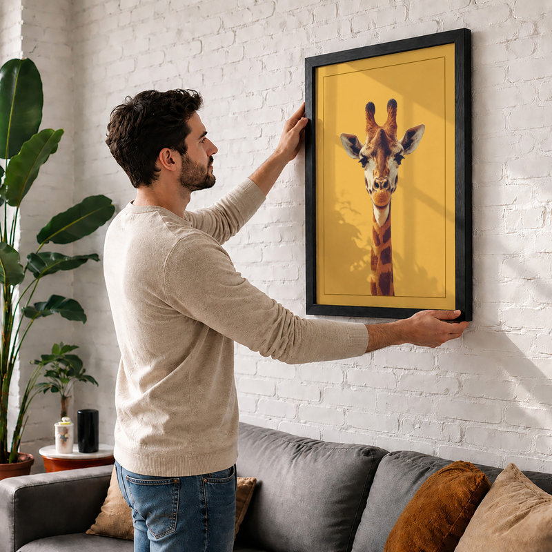 Gentle Giraffe Modern - Framed Print, A3 - 42.0 x 29.7 cm, Walnut