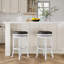 Tabouret 30 ", finition blanche, siège en cuir noir-1107772220-1107772163