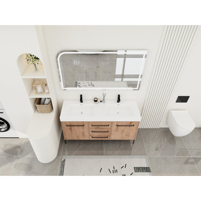 60" Freestanding Bathroom Cabinet With White Double Sink, 2 Soft-Close Cabinets, 3 Drawers, Ergonomic Design, Water- Finish, Easy To Clean, Modern Decor Vanity Resin Door, Storage Timeless Material,