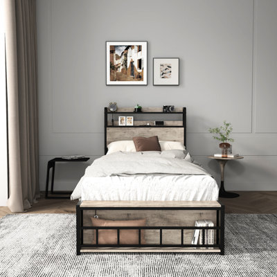 Twin Bed Frames With Customizable Led Lighting And Charging Facilities, Large Storage Space, Solid Metal Construction, Easy To Put Together, 43.91 In High 88.21 Deep