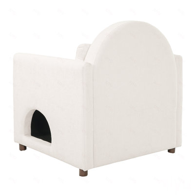 Fauteuil d'appoint pour animaux de compagnie avec coin pour animaux caché, pieds en bois d'acacia, capacité de poids de 220 lb, fauteuil rembourré moderne