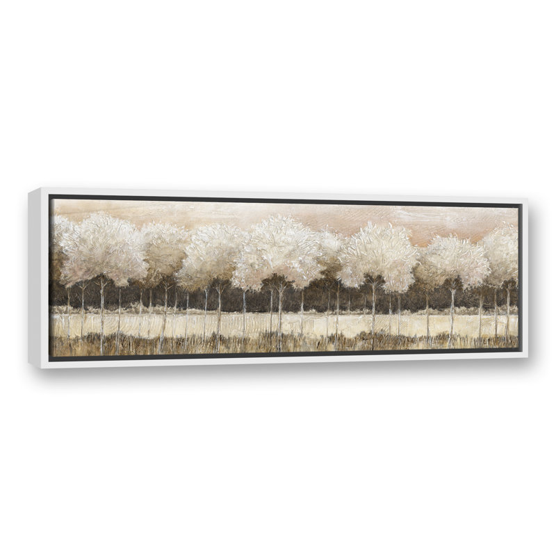 Paysage d'arbre neutre - Peinture, H 13,75 po x l 37,75 po x P 1,75 po, Toile à cadre flottant blanc