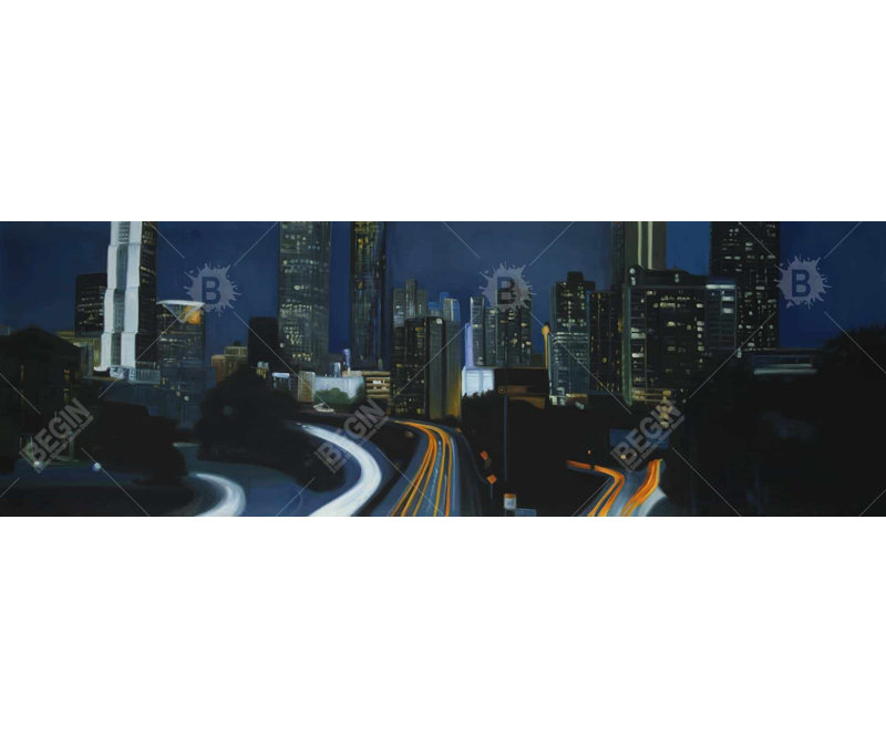 «Atlanta at Night», toile bleue | Décoration intérieure | Bâtir des villes