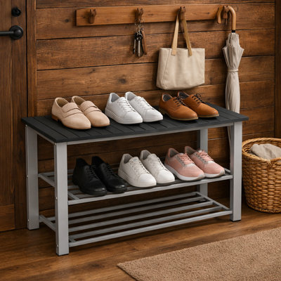 Banc de rangement à chaussures en bois avec rangement à 2 niveaux pour entrée