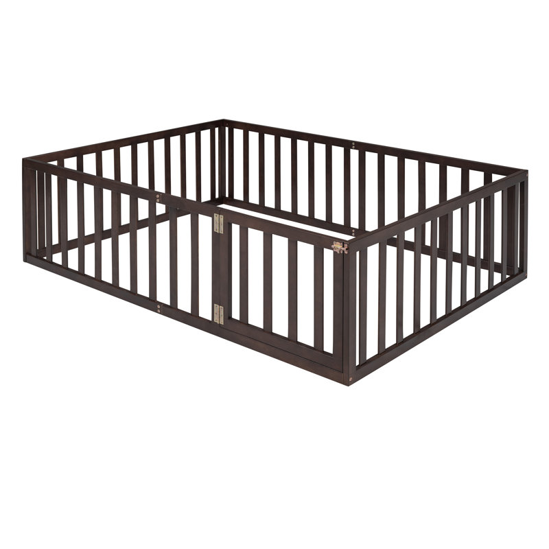 Full Size Wood Daybed Frame With Fence, Walnut
