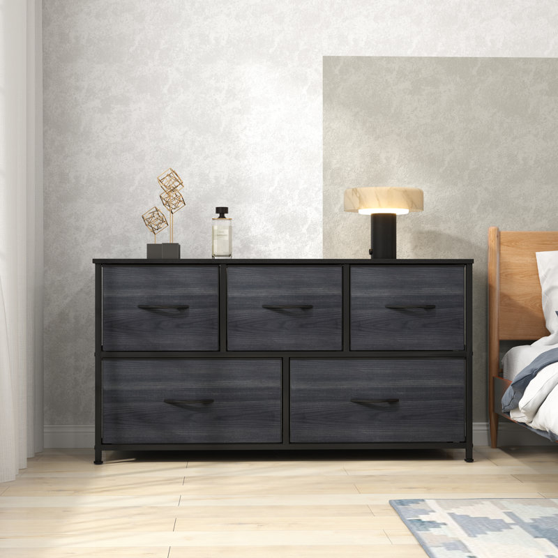 Kathiria 39.4"W 5 Drawer Small Dresser, Kid Dresser, Charcoal/Black