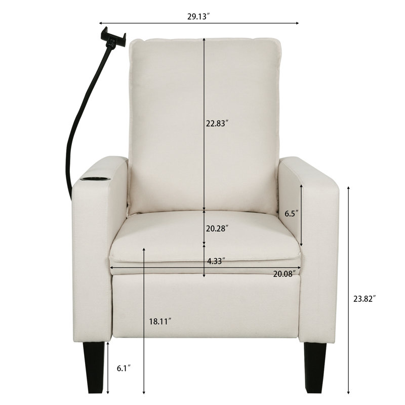 Canapé inclinable réglable avec porte-gobelet et téléphone, Beige