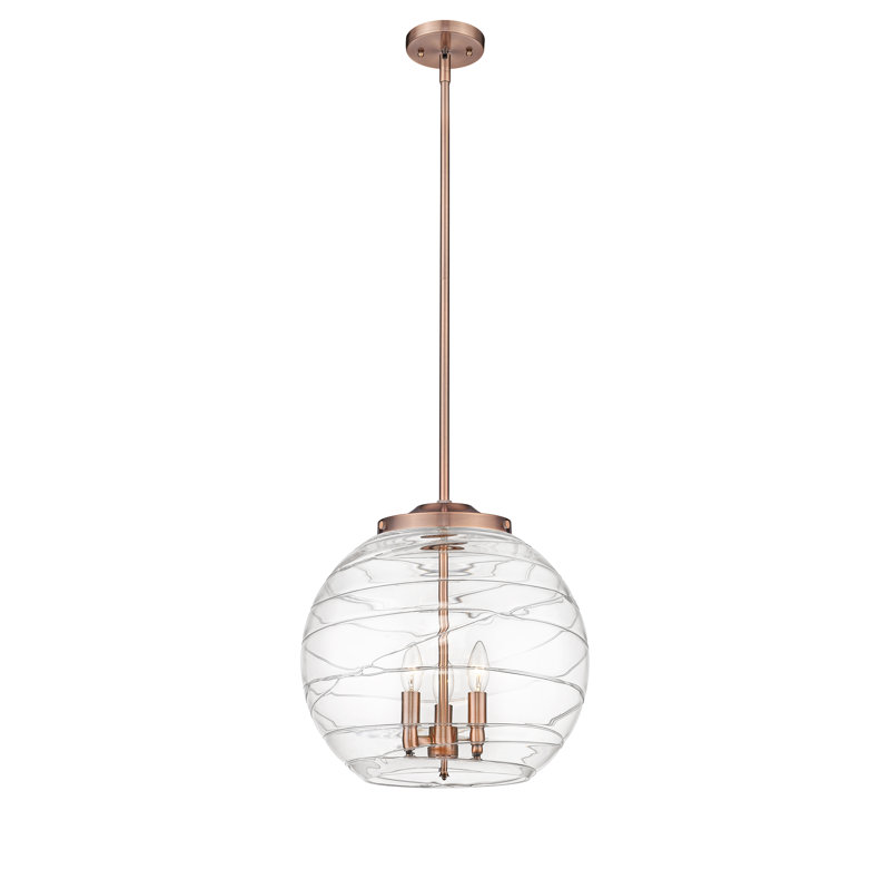 Luminaire suspendu 3 lumières Christly, H 17,13 po x l 15,75 po x P 15,75 po, Rose, Transparent