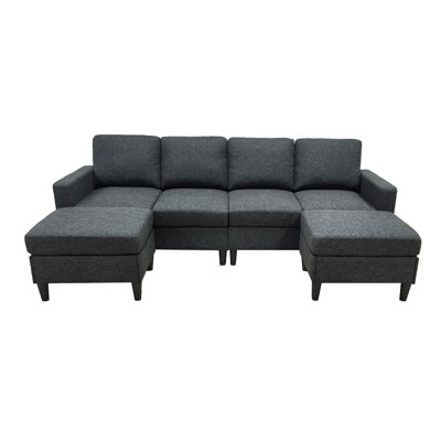 Linen Upholstered Modular Sectional With 2 Ottomans