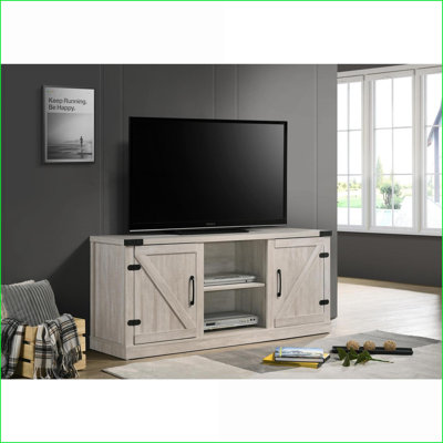 TV Furniture Dusty Gray 58” Wide Farmhouse TV Stand with Cabinets &amp; Shelves | Holds 63” TVs | Grey | TV Size Ranges