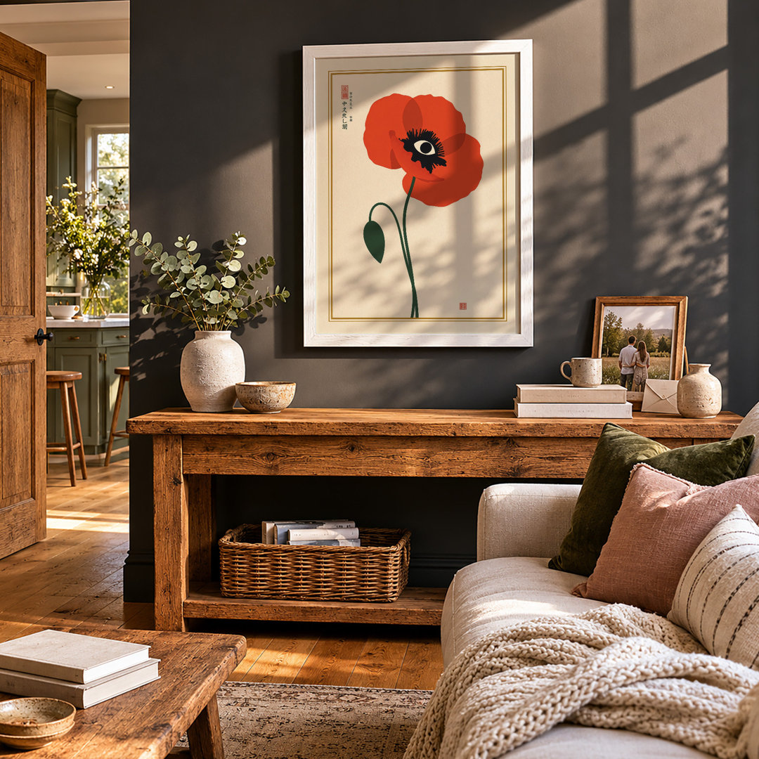 Single Poppy Bloom Botanical - Framed Print