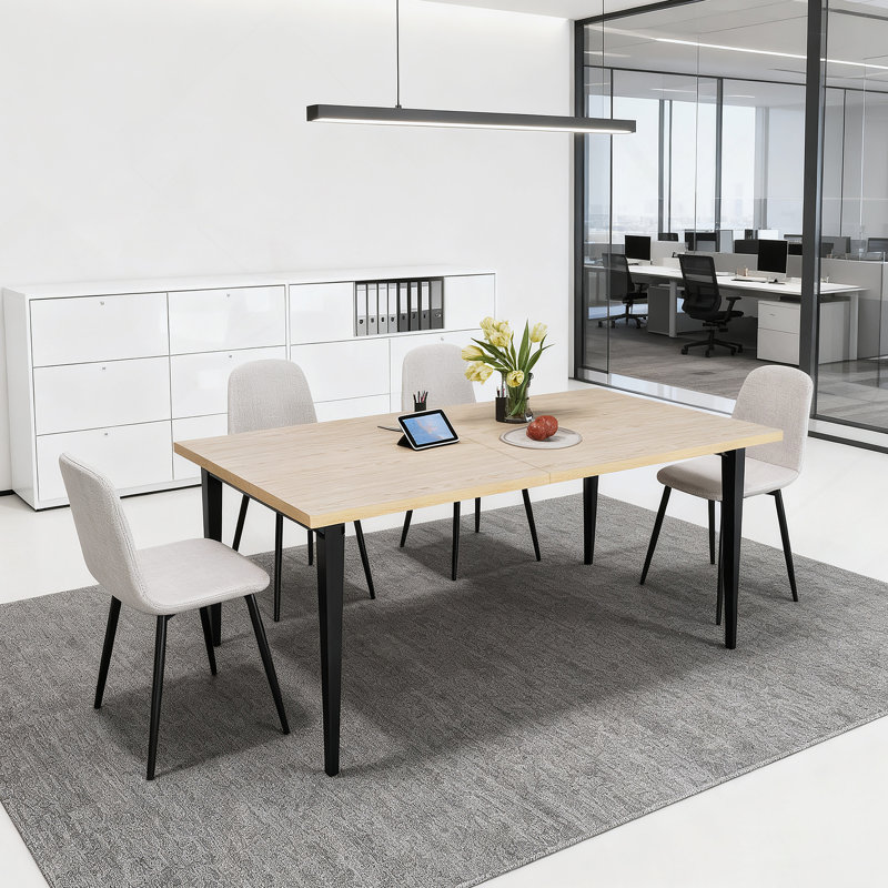 Table de salle à manger moderne de 63 pouces, plateau de table en bois et pieds en fer résistant à la rouille, table de cuisine rectangulaire pour 6 à 8 personnes, design industriel rustique pour la salle à manger, patio (table seulement)