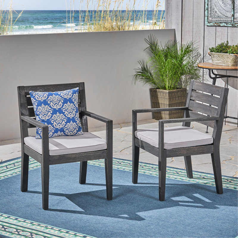 2 chaises de salle à manger gris foncé - structure en bois et coussin d'eau crème, sièges sophistiqués 2 avec coussins au fini naturel sablé, moderne