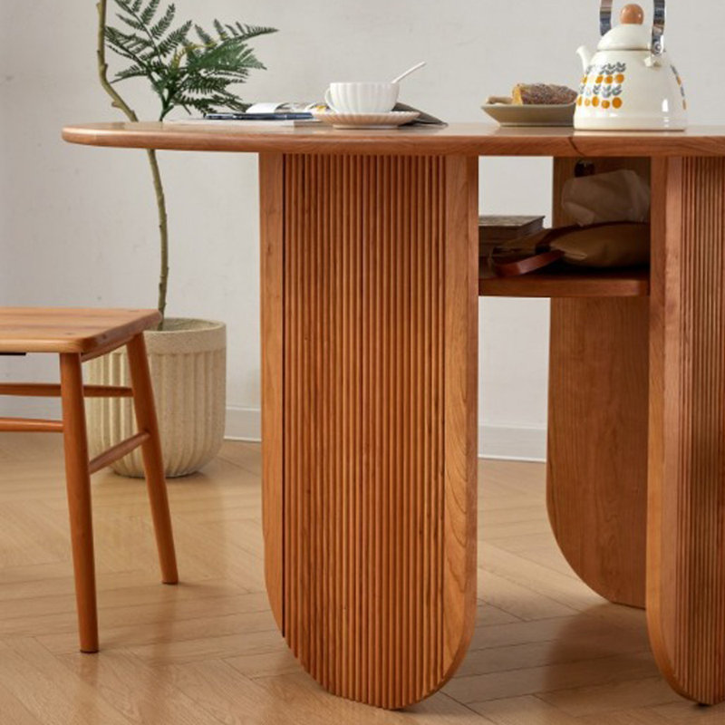 Table ronde pratique en bois massif avec rangement, H 29,52 po x L 53,14 po x l 53,14 po, Brun