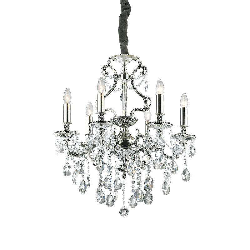 6 - Light Candle Style Chandelier, Sliver