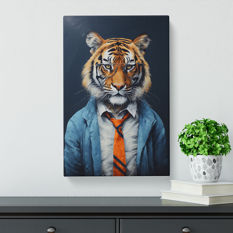 Tiger with Glasses Painting No.3 - Wrapped Canvas, 76cm H x 50cm W x 3cm D