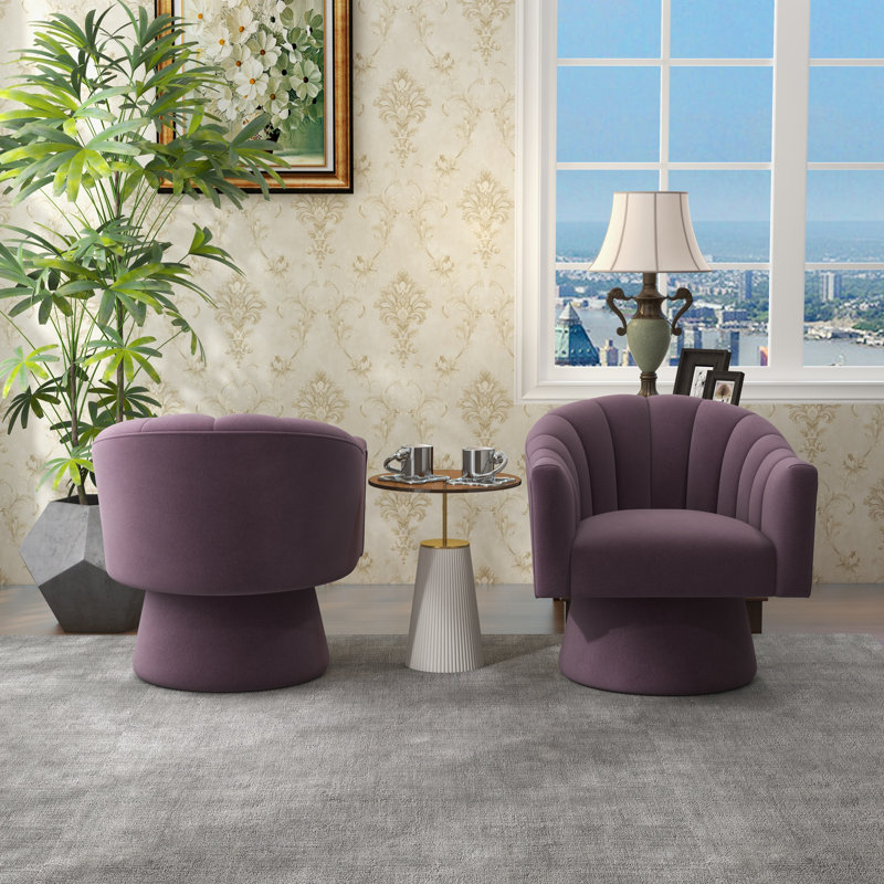 Fauteuil demi-tonneau pivotant de 25,2 po Iryanna, Velours mauve, 2