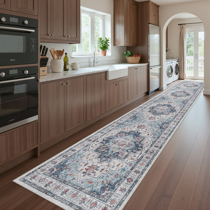 Tapis antidérapant Malila, Tapis de couloir 2 pi x 10 pi, Bleu