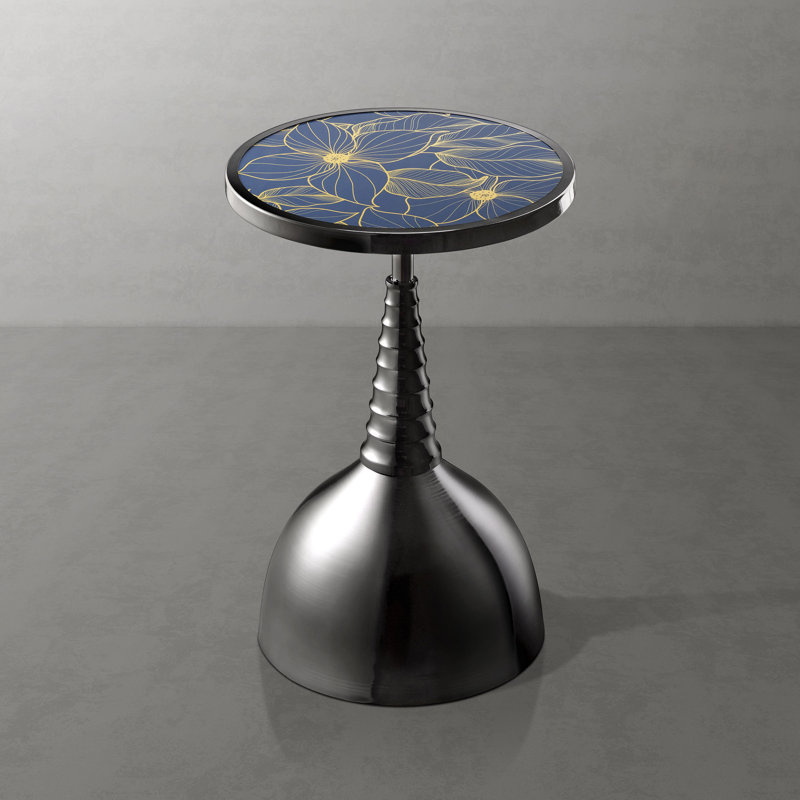 Cheryll Metal Side Table With Botanical Print Top And Dome Base