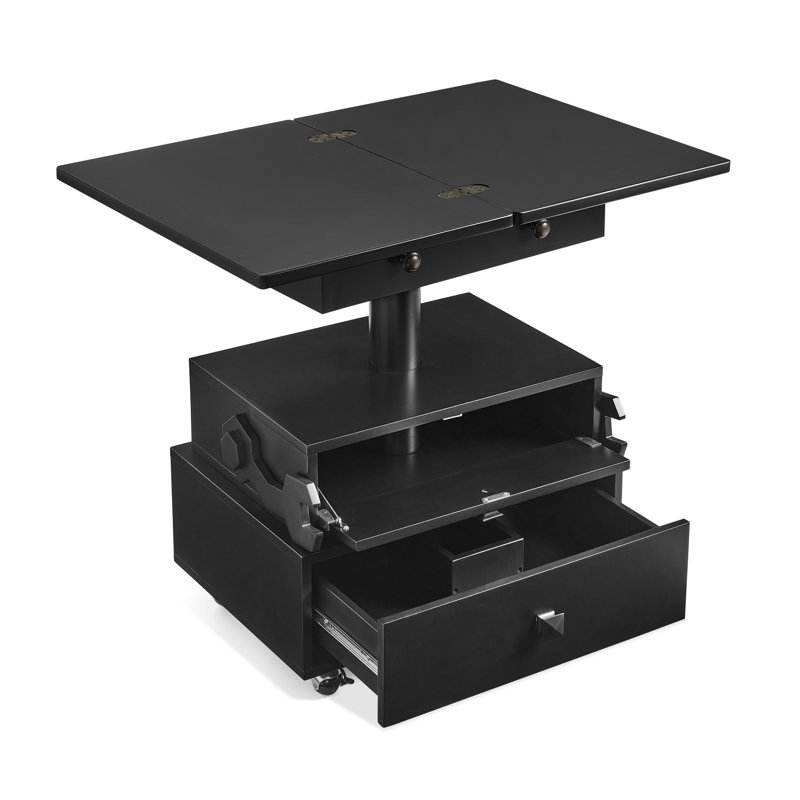 Table de bout roulante à hauteur réglable avec station de charge, plateau relevable, tiroirs de rangement et roulettes