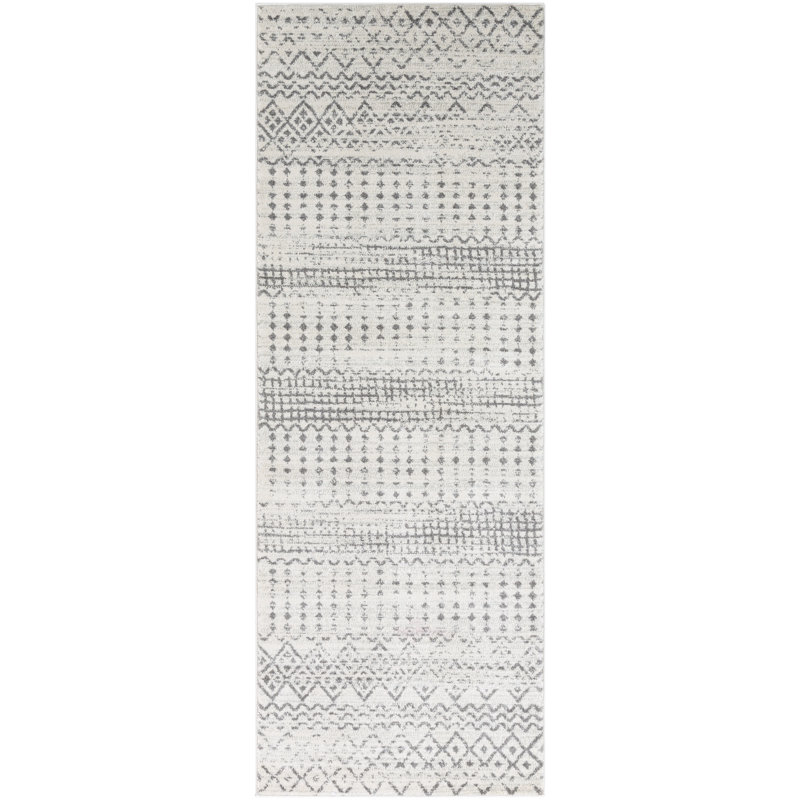 Tapis ivoire / gris clair tissé à la machine Wooley, Tapis de couloir 2 pi 7 po x 7 pi 3 po