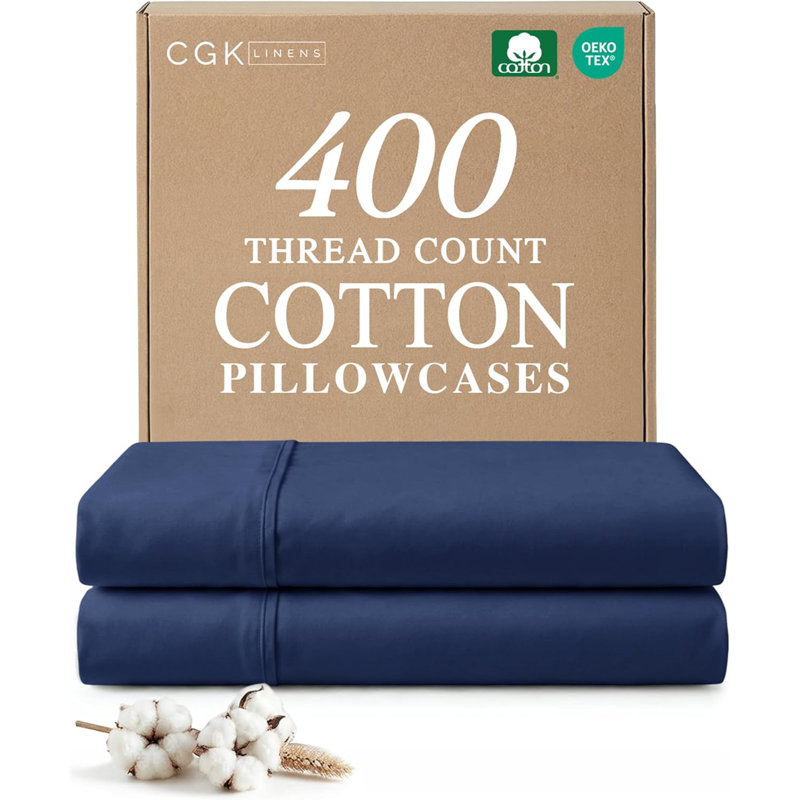 100% Cotton Pillowcase Set, 400 Thread Count Hotel Luxury Pillowcases, Soft & Breathable, Set of 2, Navy Blue, King