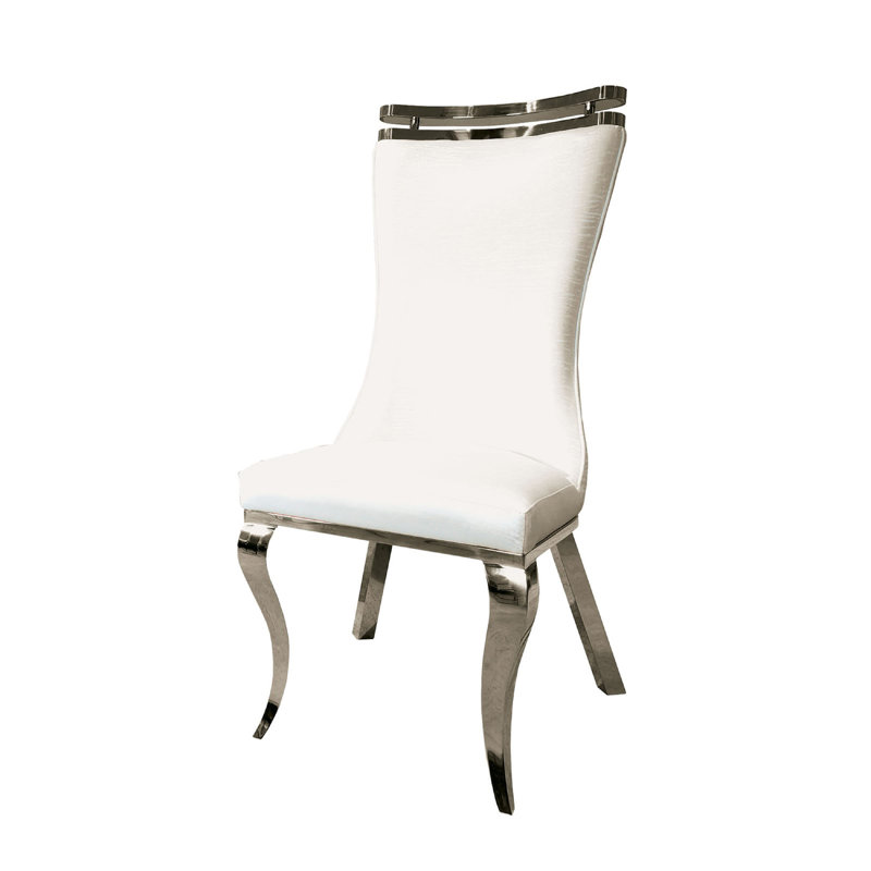 Ensemble de 2 chaises d'appoint Bedy, velours blanc texturé, pieds de sabre argentés