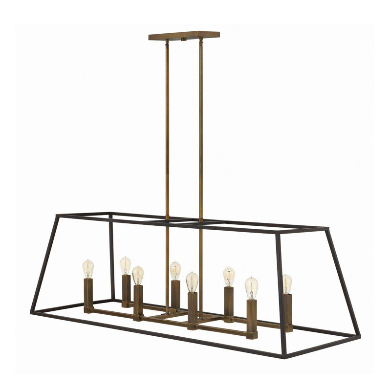 Lustre rectangulaire pour îlot de cuisine à 8 lumières avec décorations en bois Bodkins
