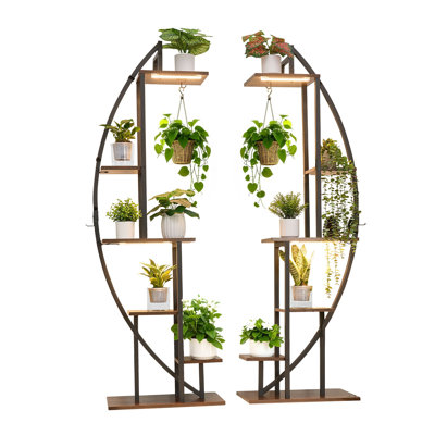 6-Tier Indoor Plant Stand with Grow Lights - 63" Tall Lighted Metal Corner Shelf, Half-Moon Design with Timer & Dimmer for Living Room Gardening