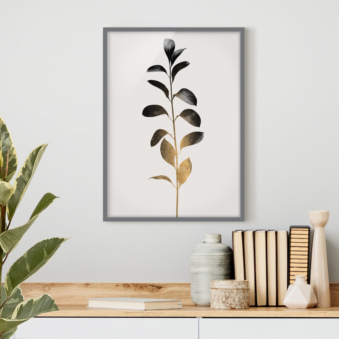 Gerahmter Grafikdruck, Plant World – Gold und Grau