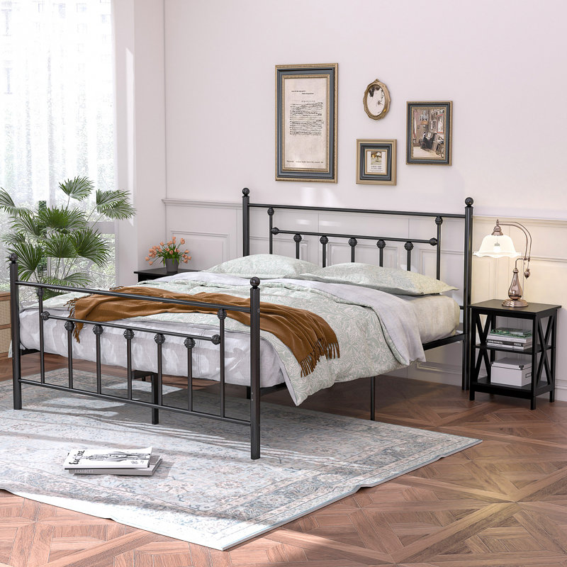 Ensemble de chambre avec lit plateforme 3 pièces Kempst, Noir, Reine