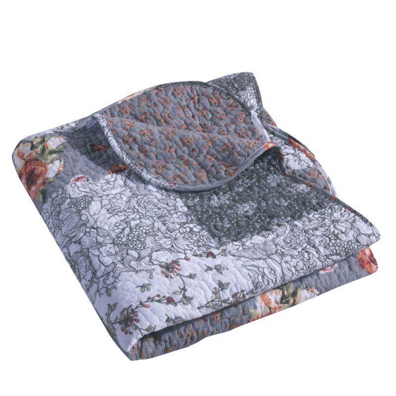 Giulia Gray Floral Patchwork Quilted Throw Blanket, 50x60