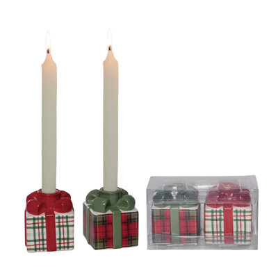 Porte-bougie Dolomite, rouge, céramique, ensemble de 2, table, manteau de cheminée, salon, Noël, décoration intérieure