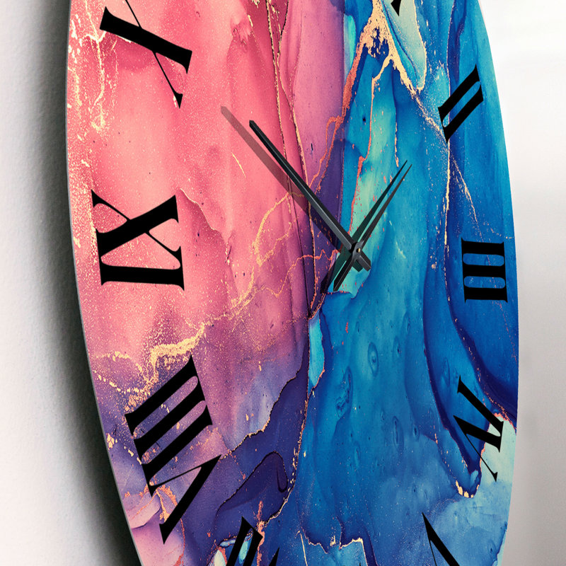 Rouge et bleu liquide Art I - horloge murale moderne, Petit