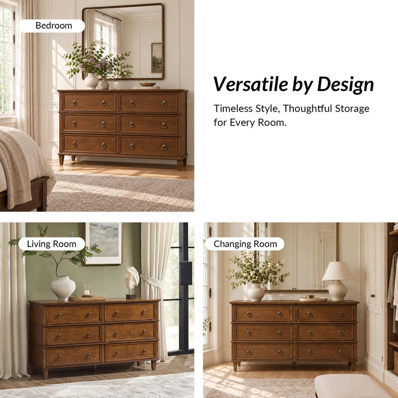 Solid Wood 58 " W 6 - Drawer Dresser, Walnut