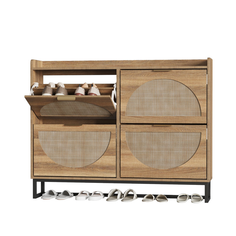 24 Pair Shoe Storage Cabinet, Natural Wood