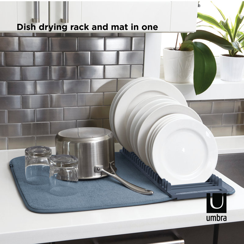 Denim Foldable Plastic Dish Rack with Utensil Cup