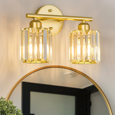 Luminaire de salle de bain vertical moderne en cristal 2 lumières au-dessus d'un miroir pour lavabo de table de coiffeuse, compatible avec les ampoules à intensité variable (ampoules non incluses)