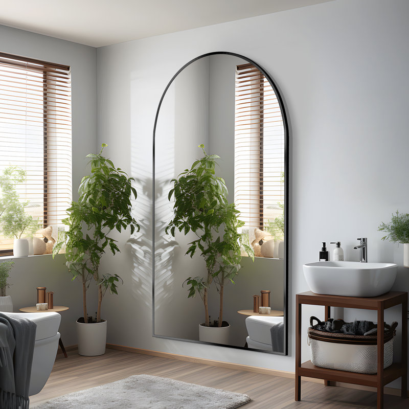 Grand miroir de plancher arqué pleine longueur, Noir, 71 po x 38 po