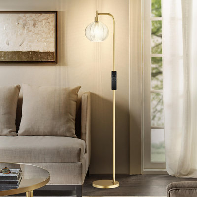 Arched Floor Lamp With Glass Shade, Remote Control And Bulb Included