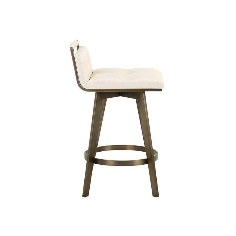 Arizona Swivel Upholstered Stool with Metal Frame, Counter Stool (26" Seat Height), Cream, Antique Brass