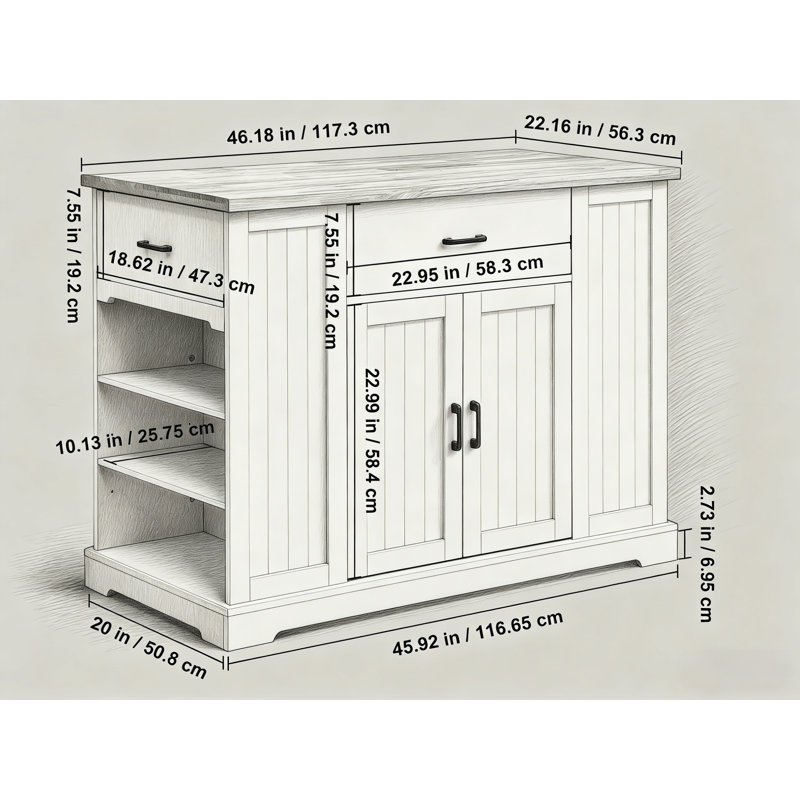 Kitchen Island Cart with Drawer Shelves and Durable Work Surface for Flexible Storage and Multi-functional Use.