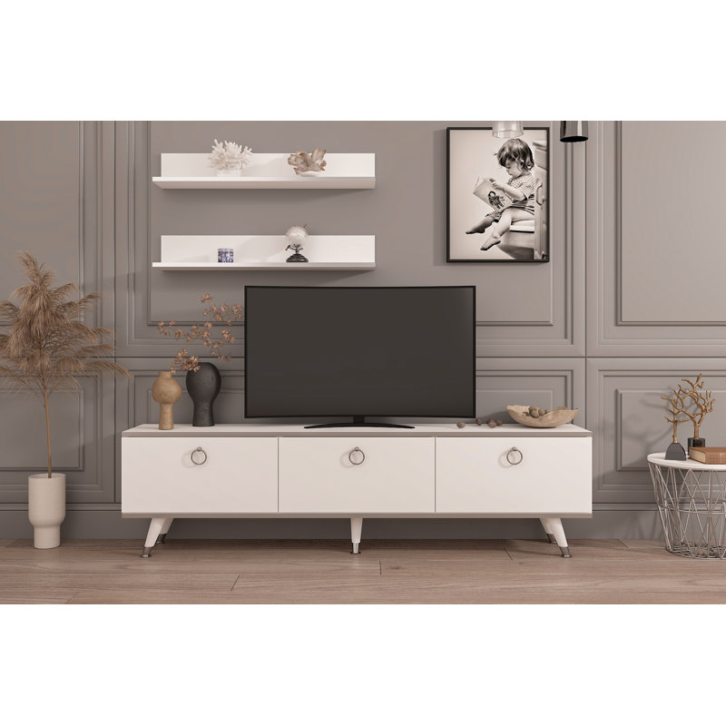 Tagen Unfinished TV Stand for TVs up to 60", White/Silver