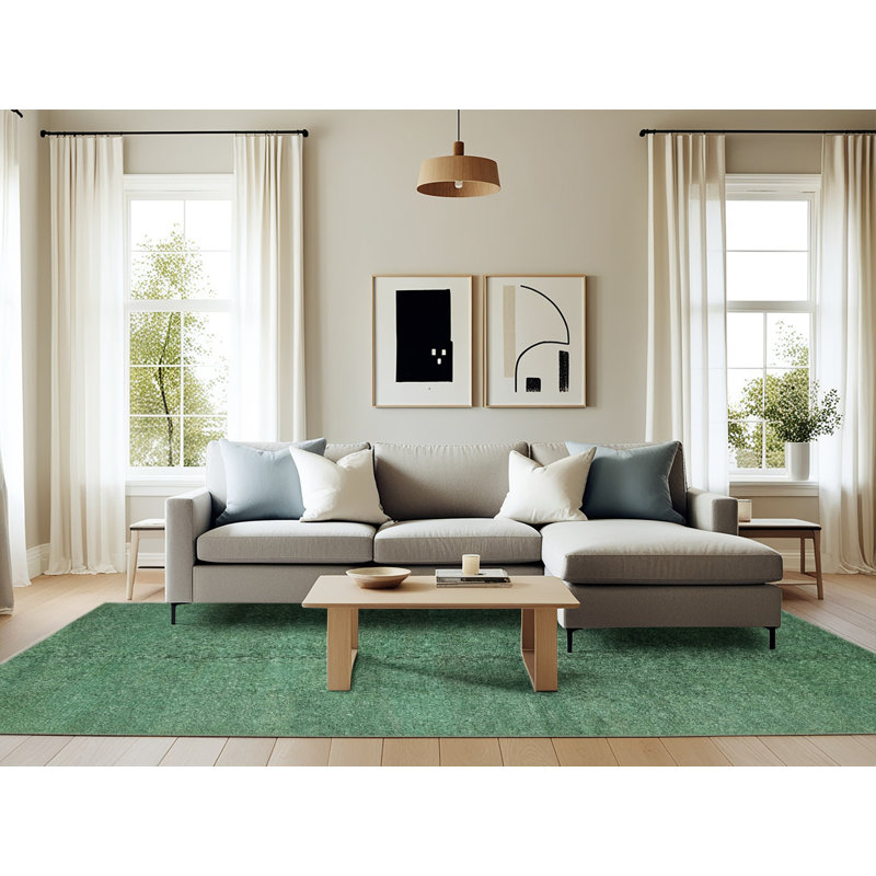 Tapis gris/vert contemporain, Rectangle 6 pi x 9 pi